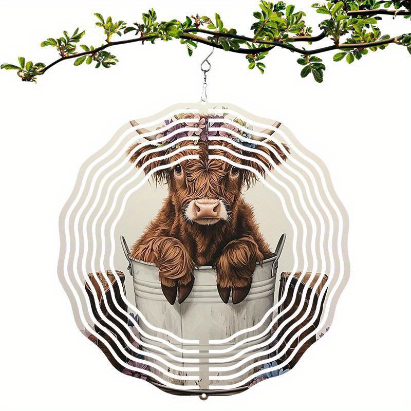 Tegooe Tegooe 2D Metal Highland Cow Wind Chime Spinner - Floral Print Art