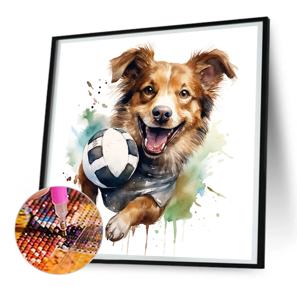 Full Round Diamond Painting 30*30cm - Puppy Playing With Ball