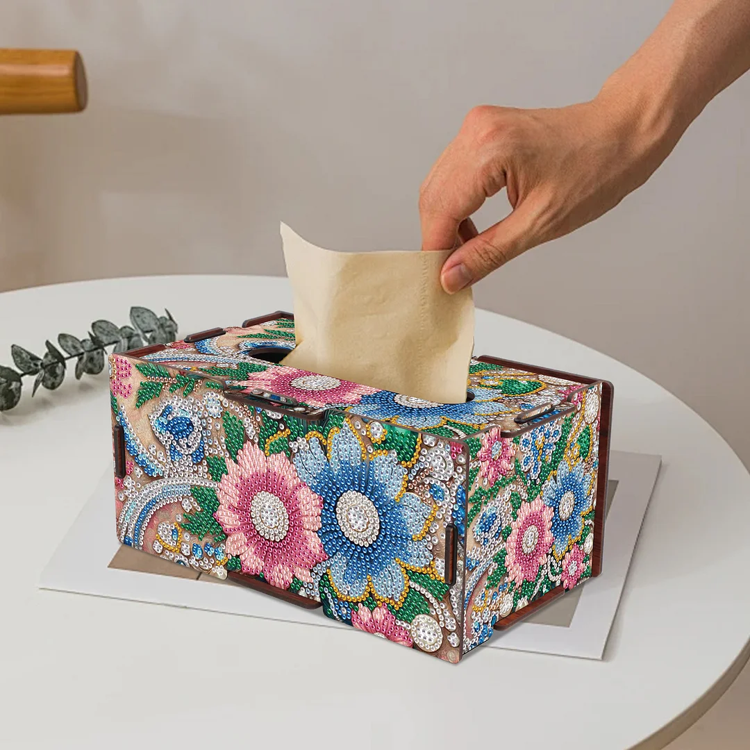 Wooden Diamond Painting Tissue Box for Home and Office Decoration (ZJH041)