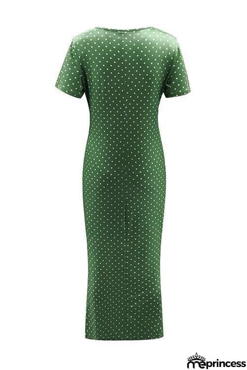 Polka Dots Short Sleeve Maxi Dress