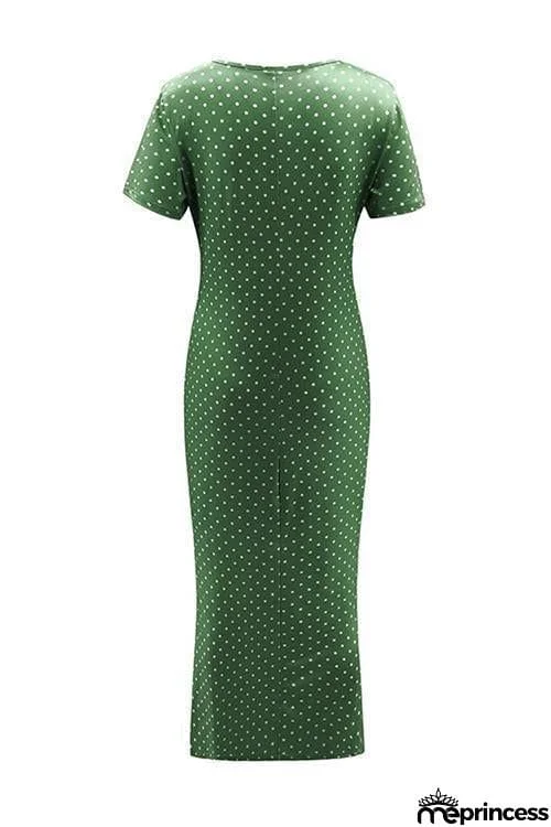 Polka Dots Short Sleeve Maxi Dress