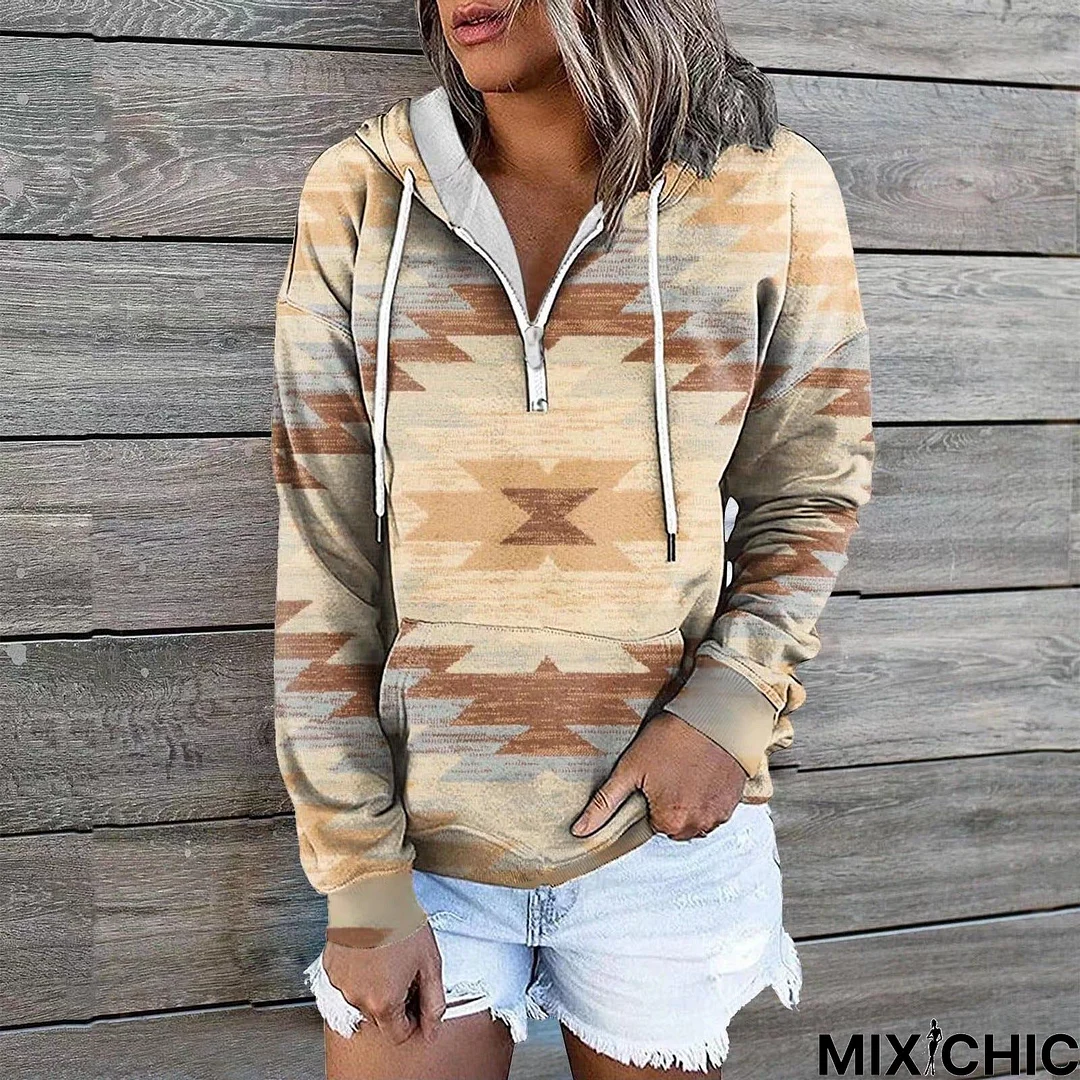 Glamorous Women's Zipper Ethnic Hoodie Coat Top