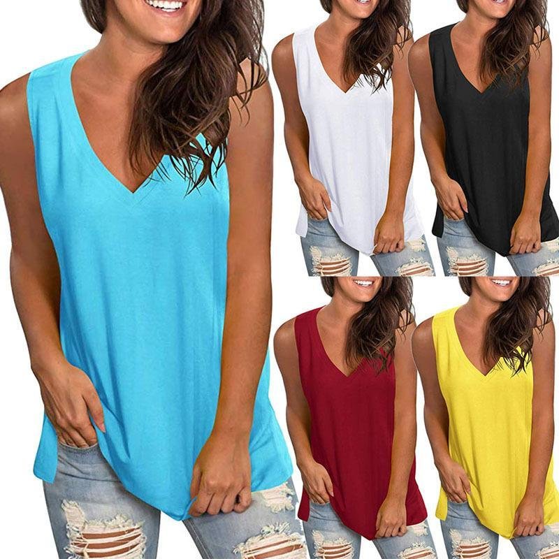 Loose V-neck sleeveless T-shirt