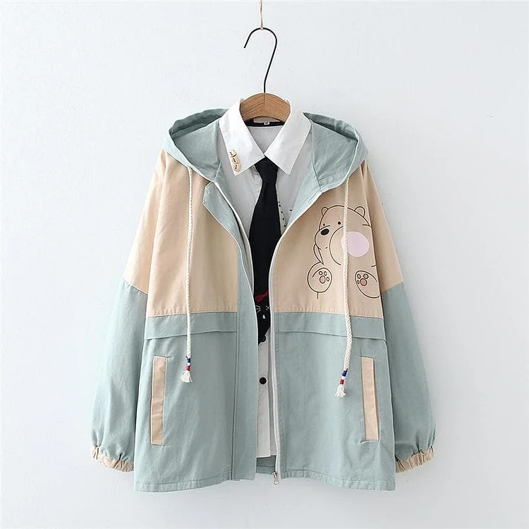Cute Bear Print Long Sleeve Hooded Jacket SP15693
