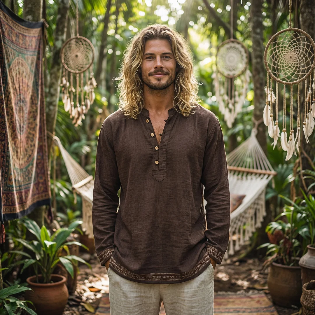 Men's Forest Series Bohemian Linen Top-inspireuse