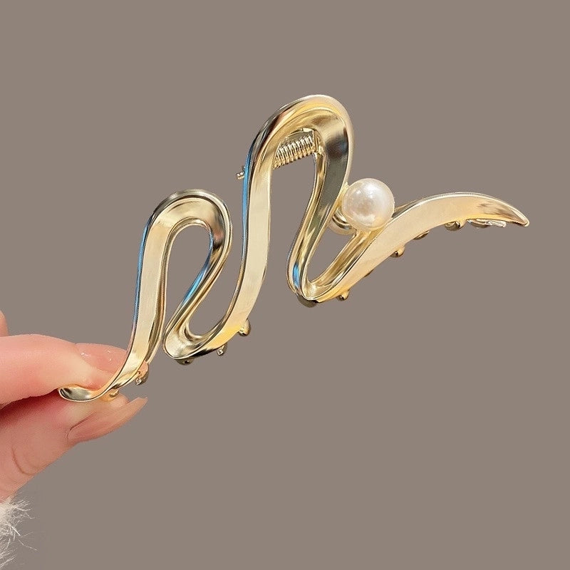 Simple Metal Catch Clip Large Shower Pearl Shark Clip