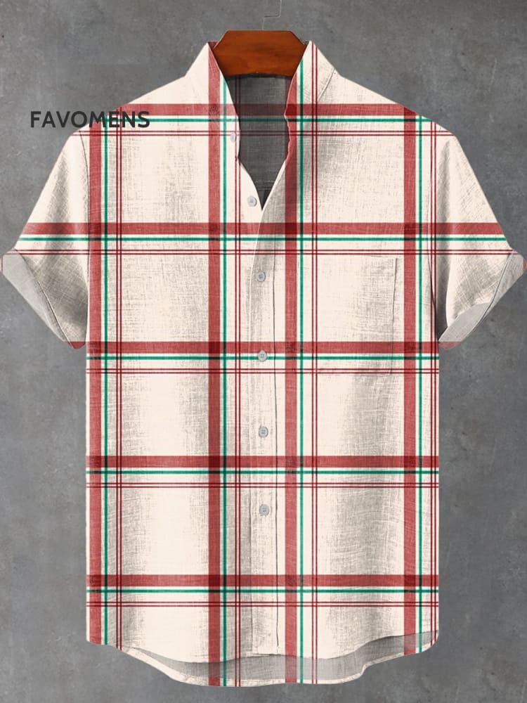Retro Geometric Plaid Stripe Pattern Print Casual 100% Cotton Shirt Multicolor / S