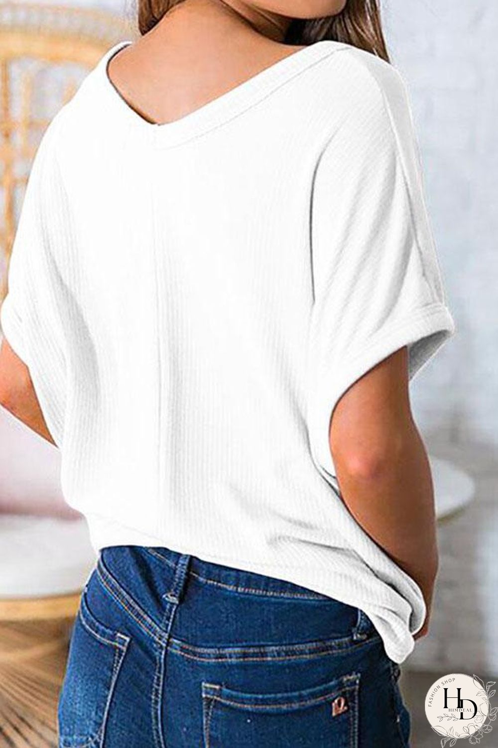 Plus Size Knot Solid Color V-Neck Short Sleeve T-Shirt