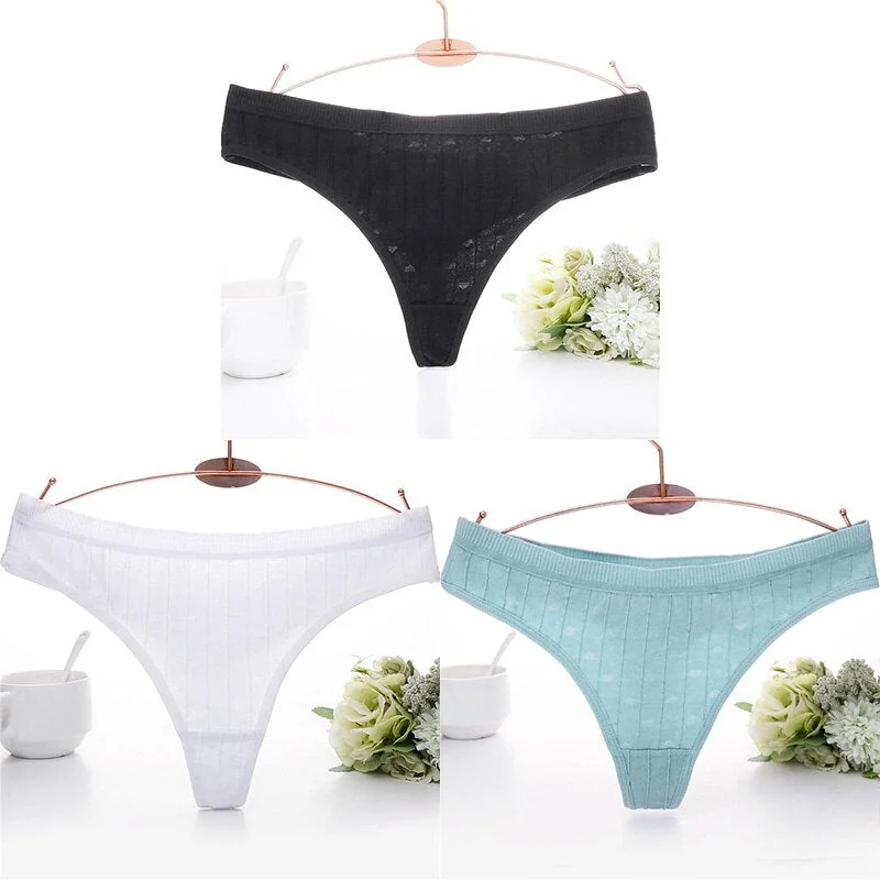 3PCS/Set Embossed Thong Cotton Panties for Women Underwear Sexy Lingerie Female Underpants 3D Striped Cotton G-string Panties