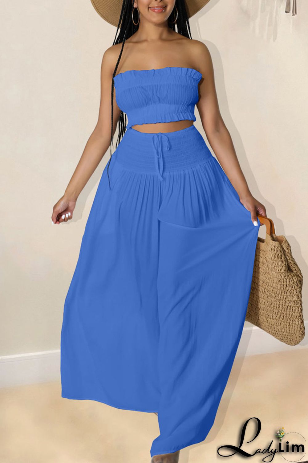 Red Sexy Solid Split Joint Stringy Selvedge Strapless Sleeveless Two Pieces