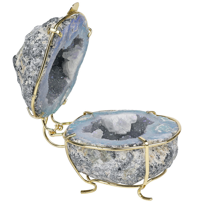 Exquisite Crystal Agate Geode Treasure Bowl: Artisan Jewelry Box & Table Decor