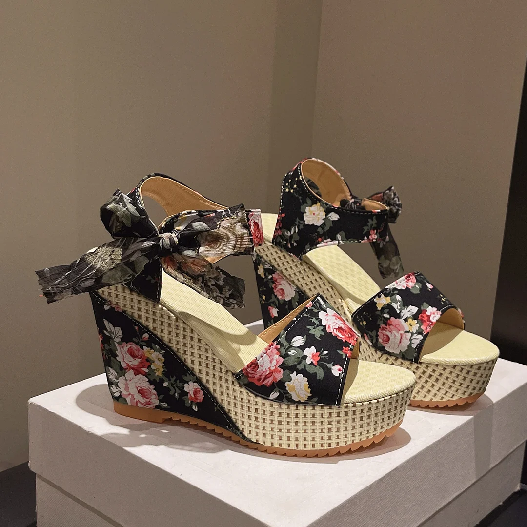 Yyvonne Hee Women's Sandals Fruit Pattern High Heel Sandals Women 2025 Spring And Summer New Word Fish Mouth Bow Women's Shoes