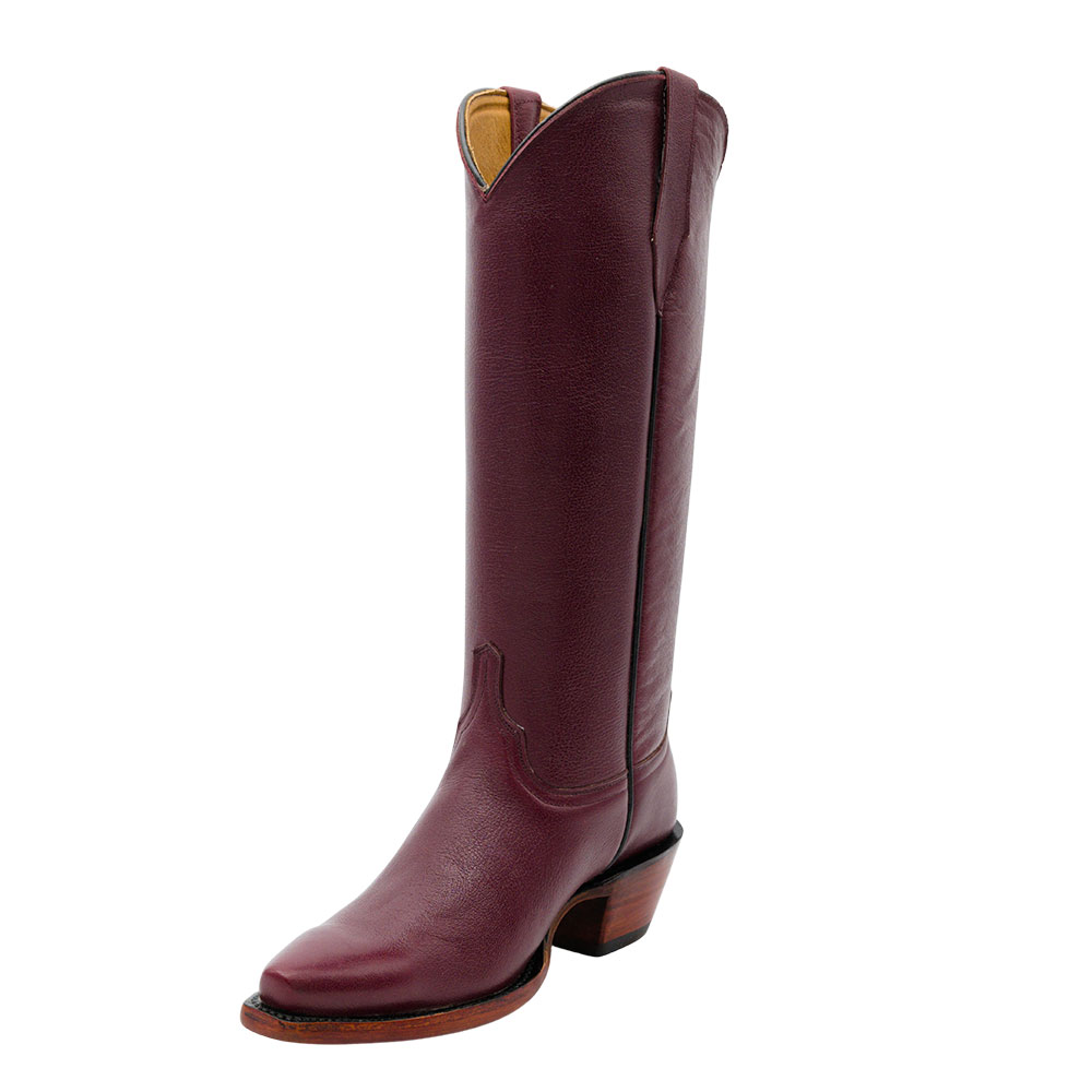 Block Heel Snip Toe Knee-High Burgundy Cowgirl Boots for Women Nicepairs