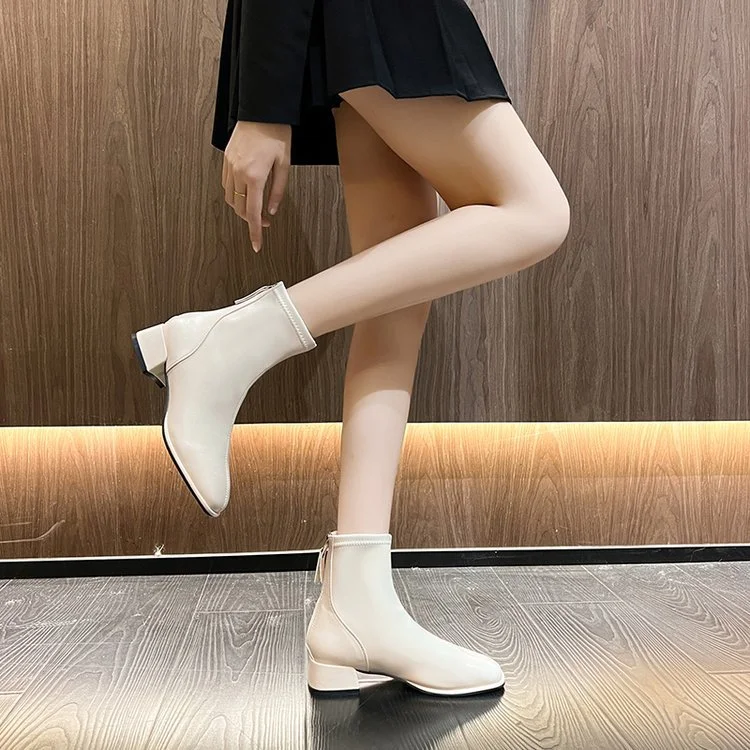 Yyvonne Size Through Low-Trace Short Boots Women's Head Thick And Fashion Zipper Leisure And Martin Boots Large Code