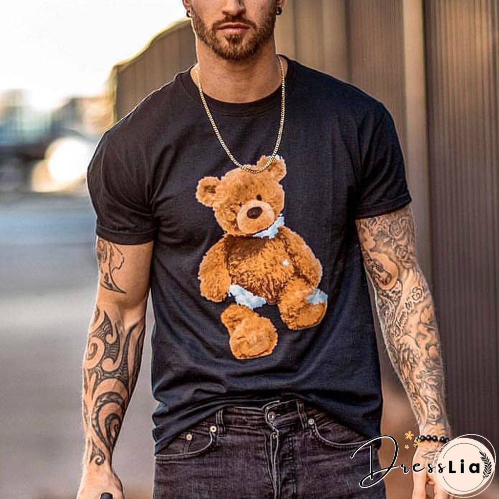 Round Neck Short Sleeve Bear T-Shirt