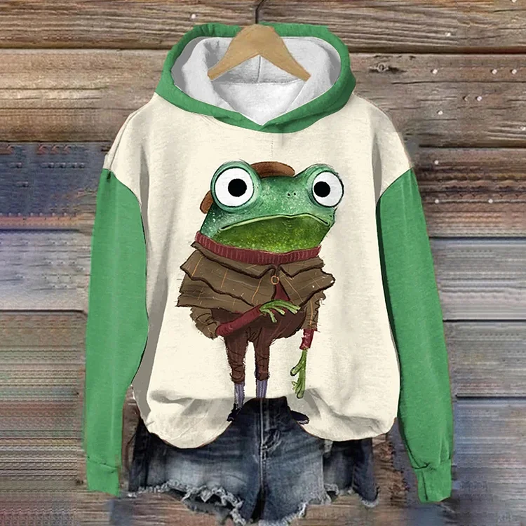 Wearshes Women's Plaid Suit Artist Frog Print Pullover Hooded Sweatshirt