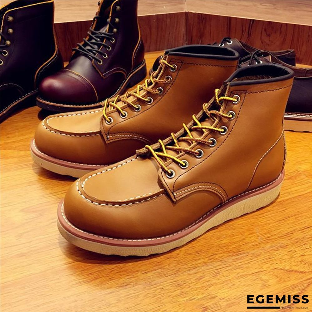 Vintage Men Boots Lace-Up Genuine Leather Boots Wing Men Handmade Work Travel Wedding Ankle Boots Casual Boots | EGEMISS