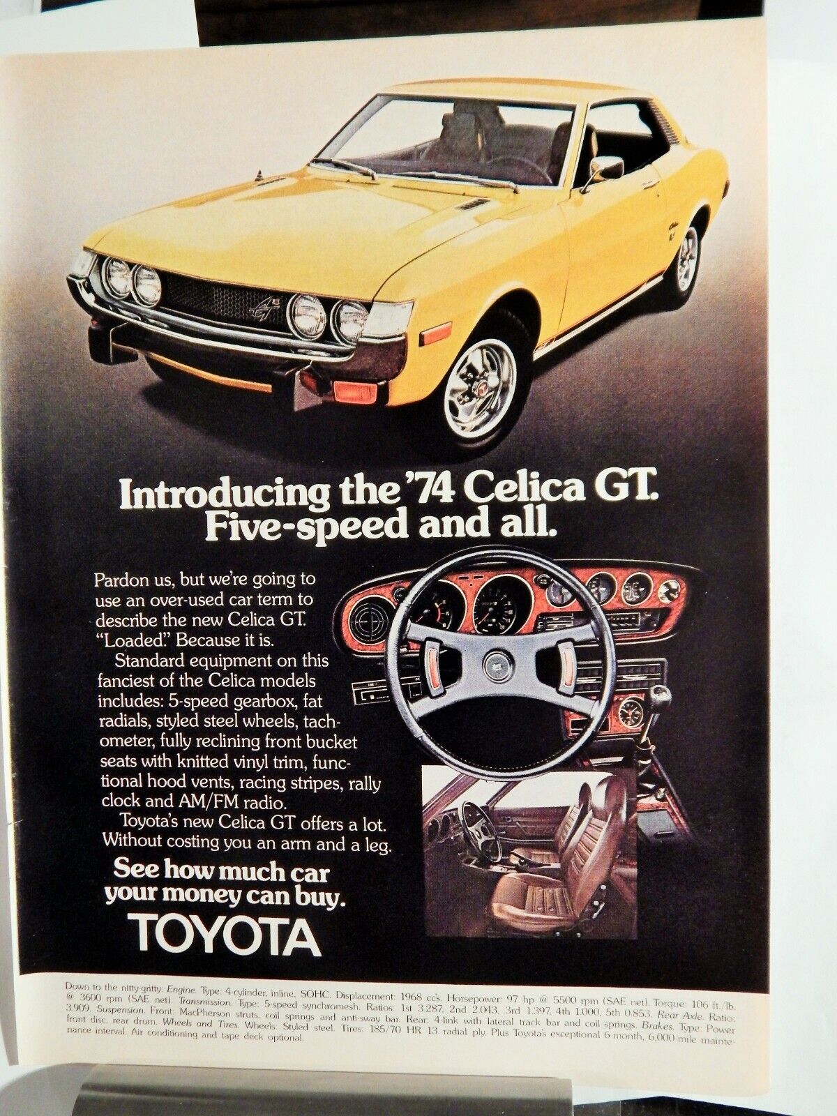 TOYOTO '74 CELICA GT SPORTS SEDAN VTG 1973 Photo Poster painting AD, SOUGHT EPHEMERA