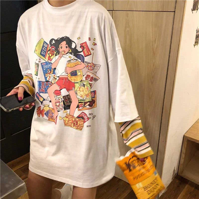NiceMix 2020 Autumn Women Clothing Korean Ulzzang Harajuku T-shirt Funny Printed Fake Two Long Sleeve T-shirts Female Loose Shir