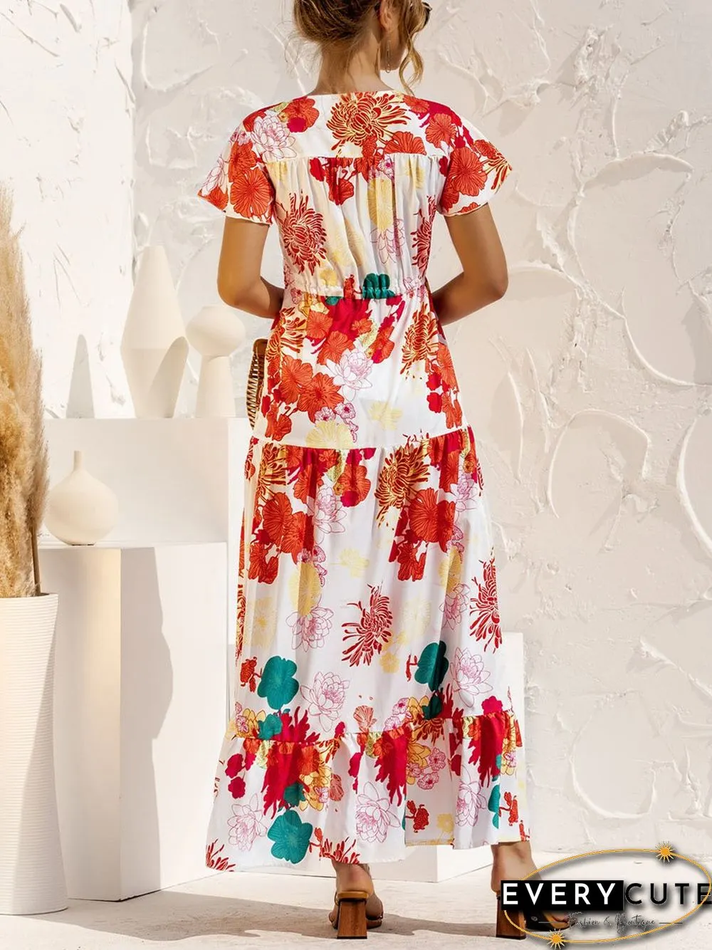 V-neck Floral Print Maxi Dress P16236