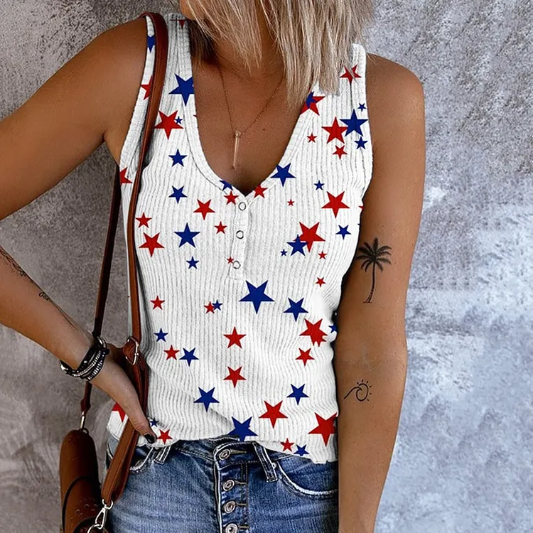 Women's Vintage Flag Independence Day Printed Casual Tank Top
