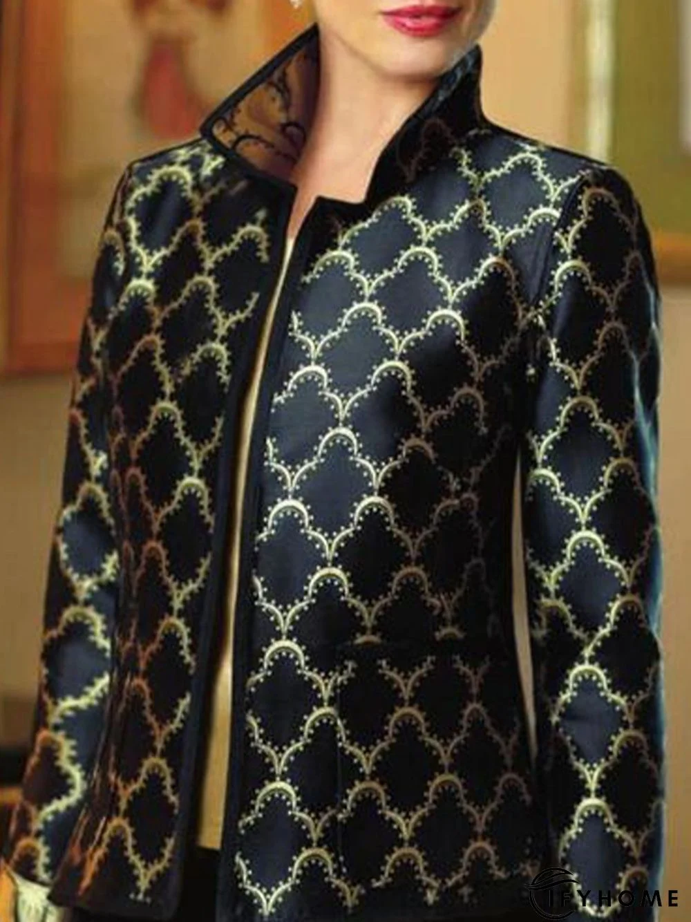 Urban Stand Collar  Printed Regular Fit Jacket | IFYHOME