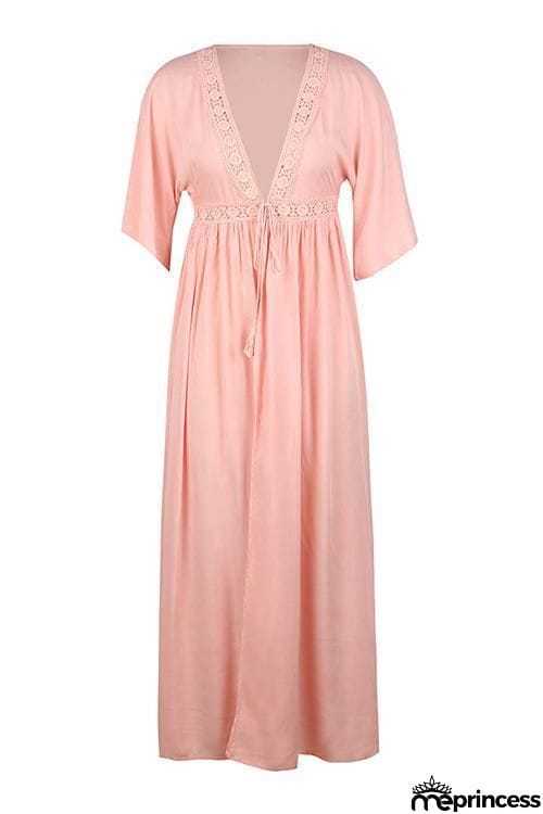 Crochet Lace Insert Long Cardigan