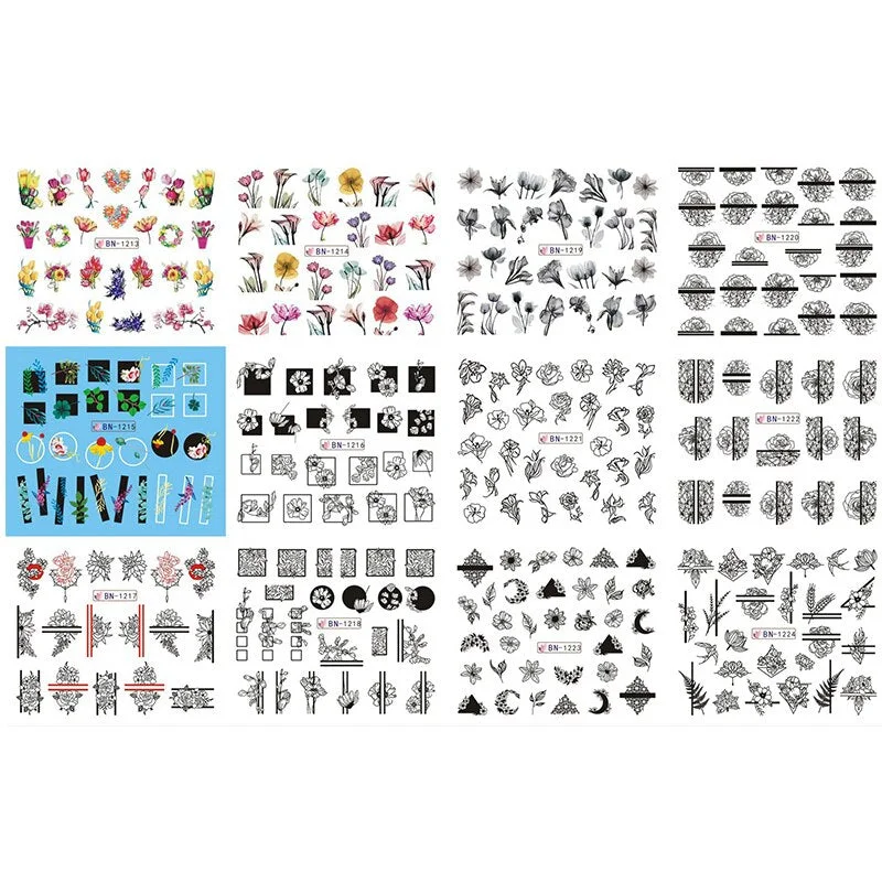 12Pcs Summer Fruit Water Decals Fruit/Kiwi/Banana/Lemon/ Strawberry Designs DIY Nail Stickers Wraps Slider Decoration