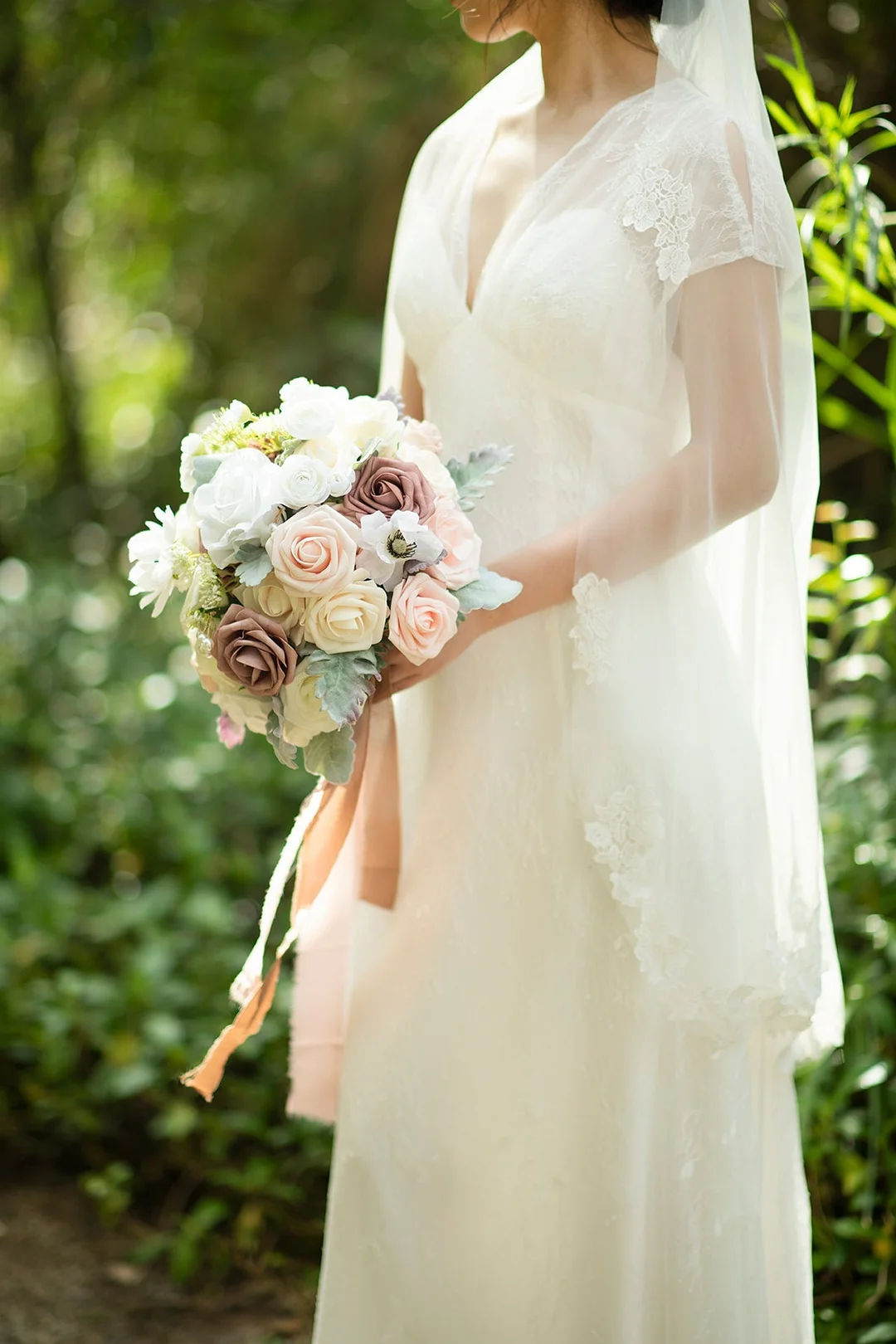 Standard Round Bridal Bouquets in Dusty Rose & Cream