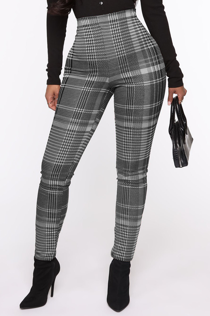 Casual Plaid Split Joint Skinny High Waist Pencil Full Print Bottoms