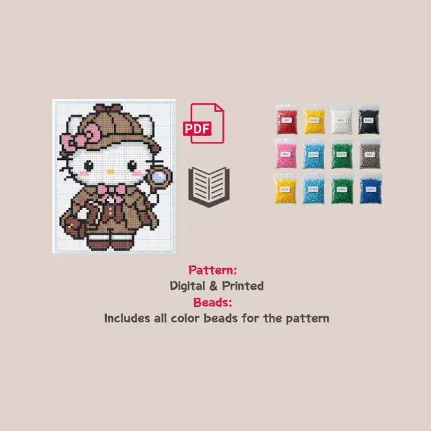 Detective Kitty Pixel Pattern Fuse Bead Kit  | Cute DIY Fuse 2325 Beads Set