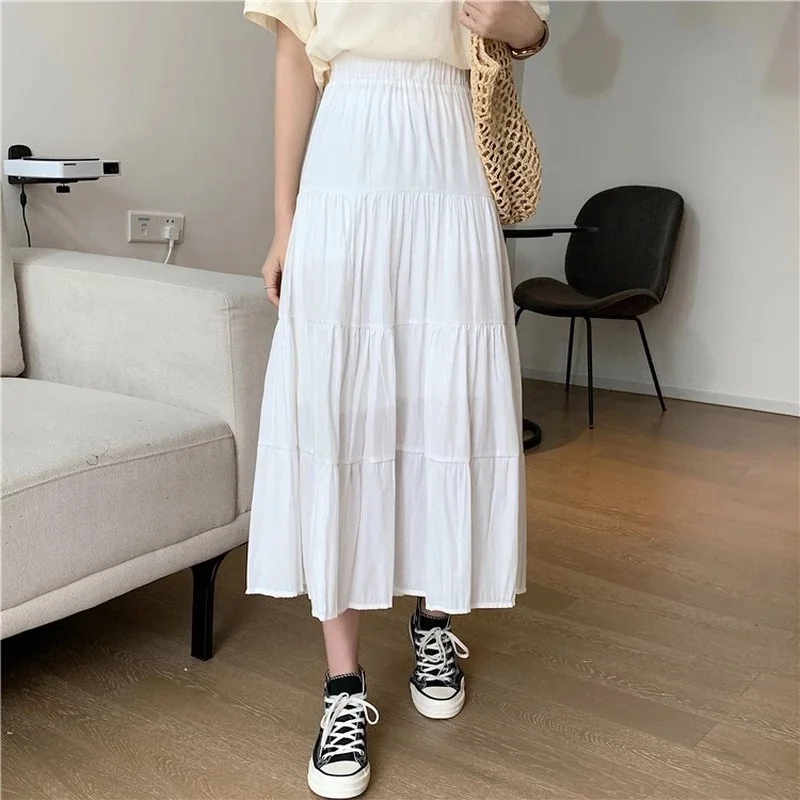 Churchf Churchf Splicing Cotton Linen Skirt Literary And Fresh Skirt High Waist Versatile A Line Skirt Casual Skirt