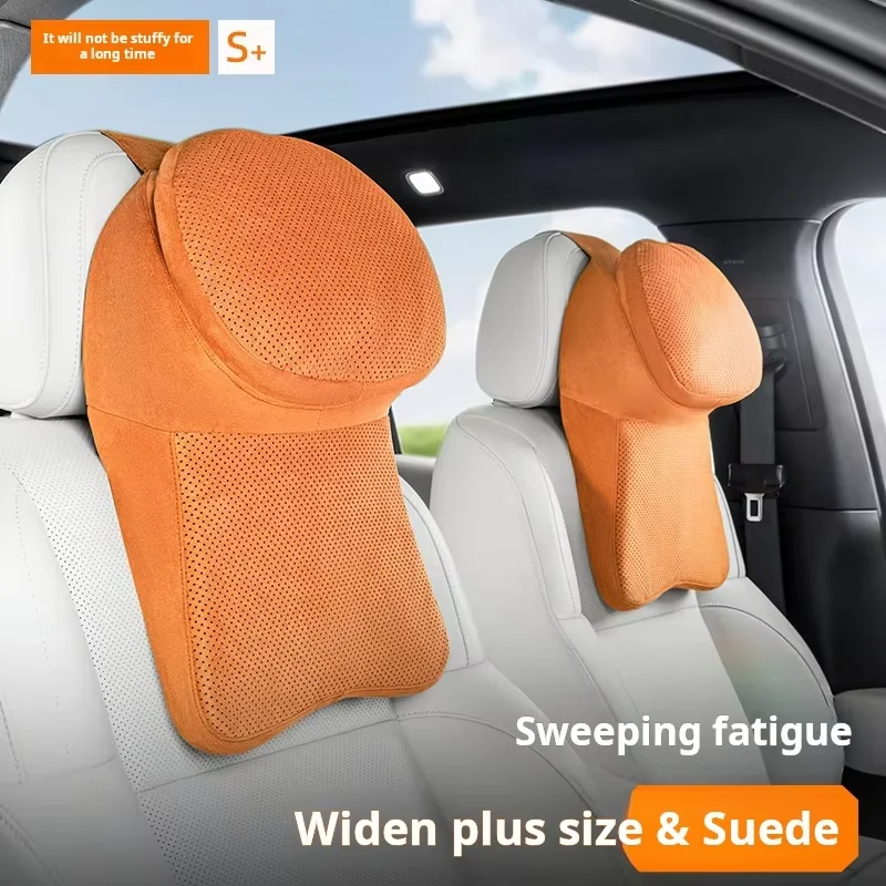 Luxurious Car Headrest Double-Layer Construction Suede Covering Perforated Design for Ventilation Comfortable Feel Fur Material