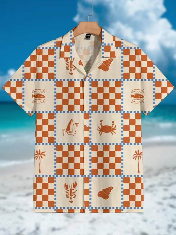 Men's Marine Organism Plaid Pattern Vacation Shirt