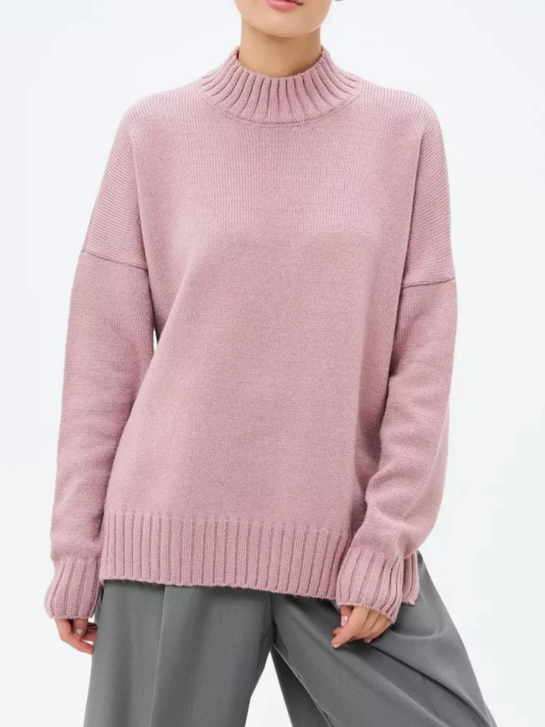 Nigikala Nigikala And Winter Half-High Collar Thread Sweater Solid Color Cover Loose Casual Knitwear