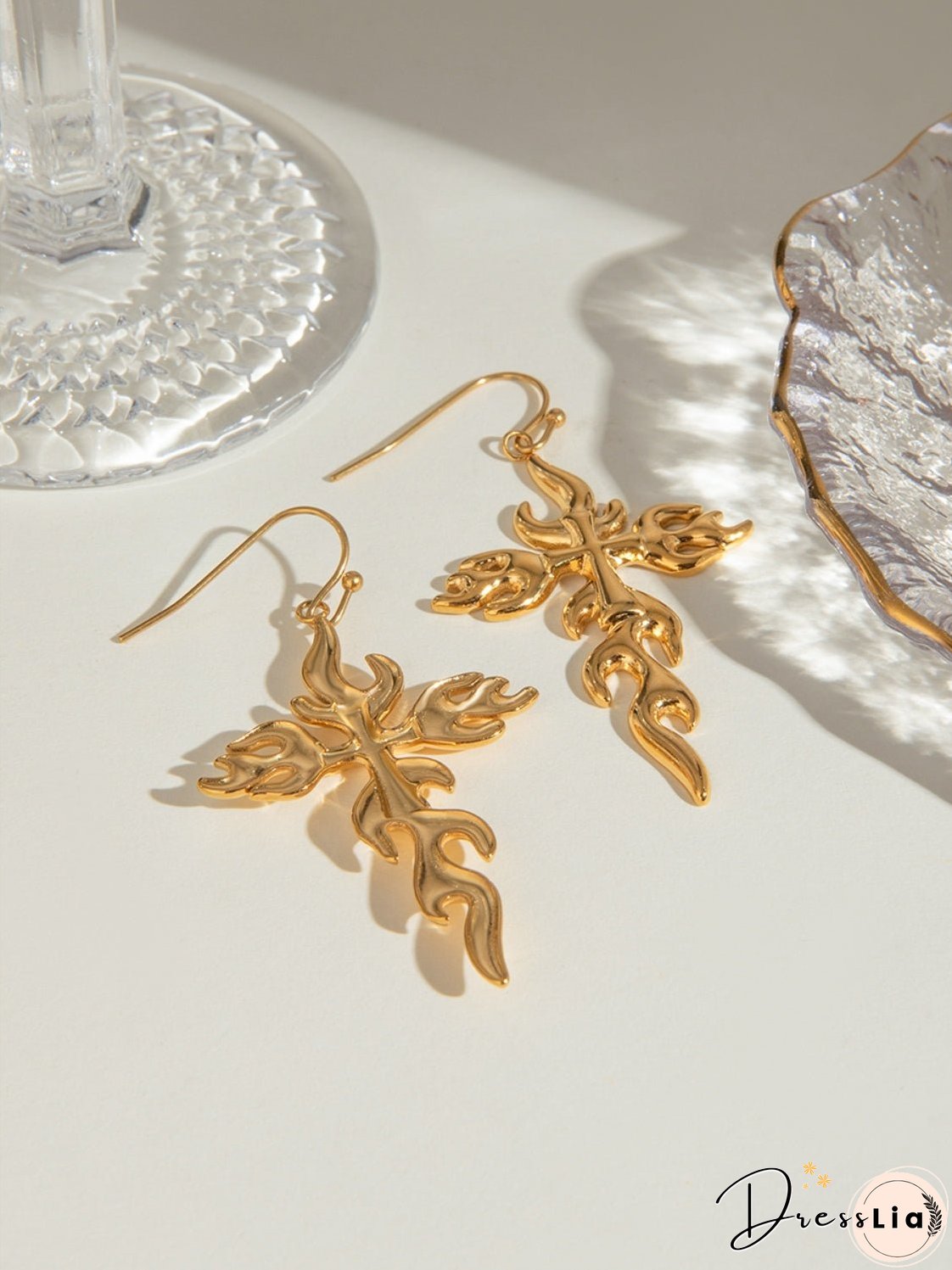 18K Gold-Plated Stainless Steel Cross Earrings