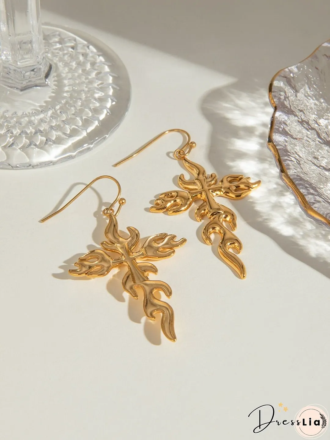 18K Gold-Plated Stainless Steel Cross Earrings