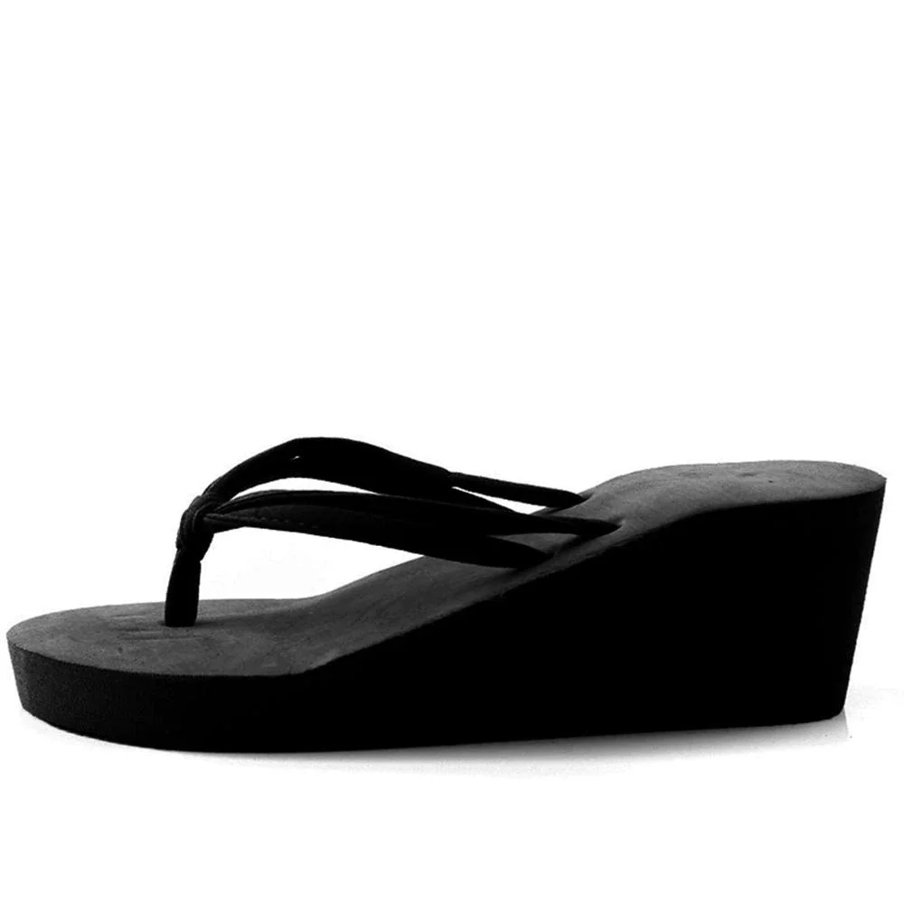 Pongl Summer Casual EVA Platform Woman Bath Slippers Wedge Beach Flip Flops High Heel Soft Slippers For Women Black Ladies Shoes