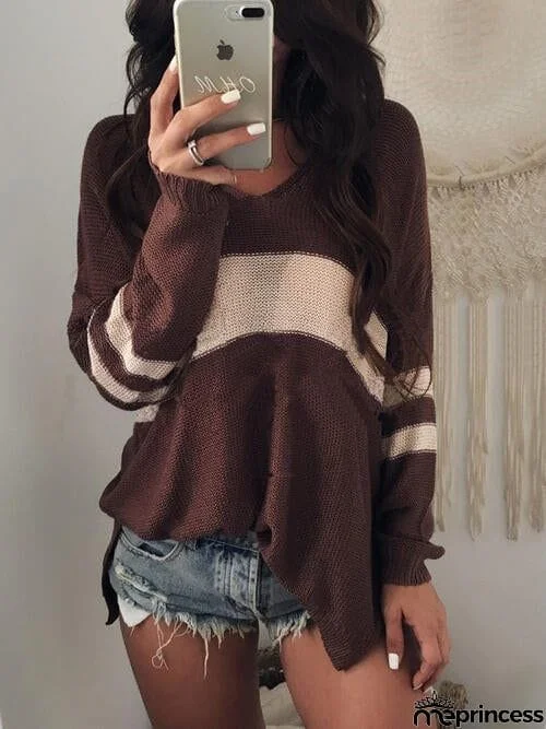 Striped V-Neck Long Sleeve Sweater