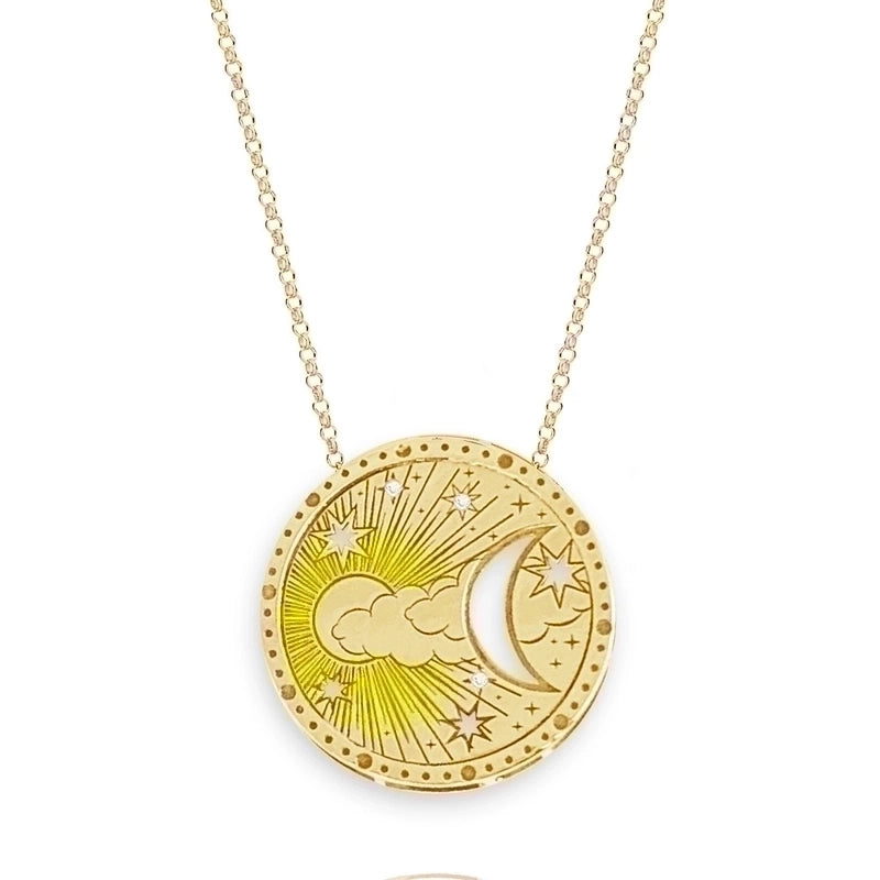 201 Stainless Steel 304 Stainless Steel Gold Plated Retro Minimalist Plating Hollow Out Sun Moon Pendant Necklace