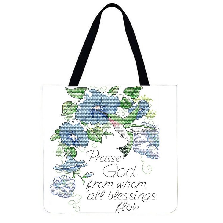 Flower and Bird Linen Tote Bag
