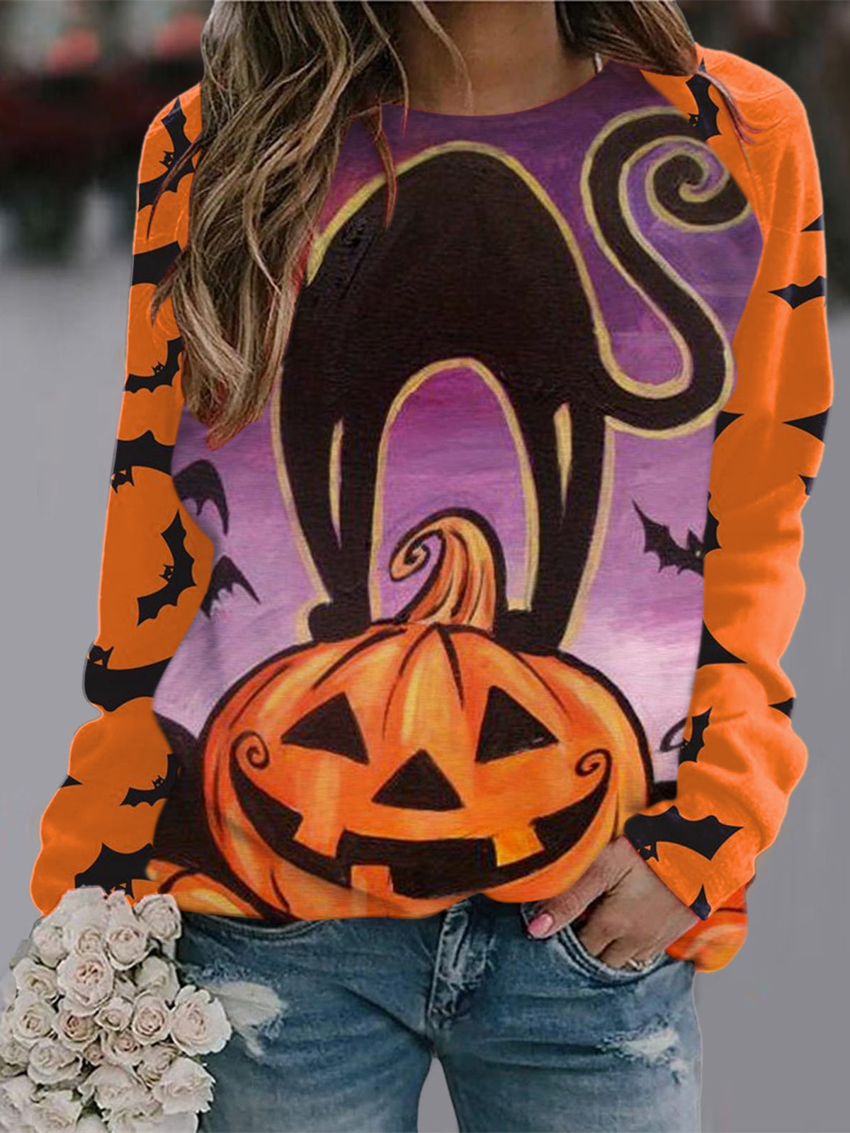 Women Long Sleeve V-neck Graphic Floral Printed Top