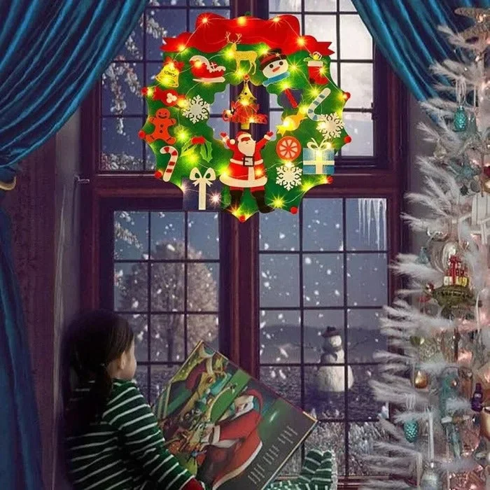 Felt Christmas Wreath with LED Light Door Wall Hanging Christmas Decoration Kit