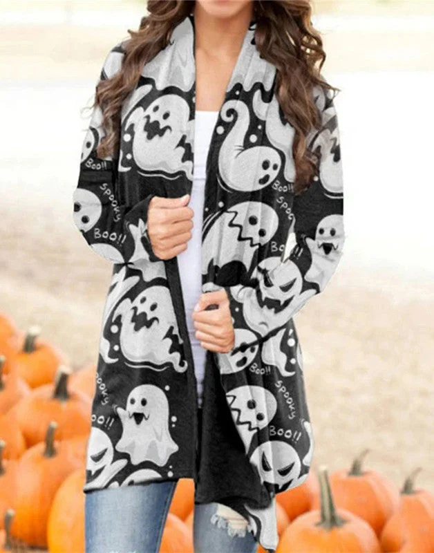 Halloween Print Long Sleeve Knit Cardigan