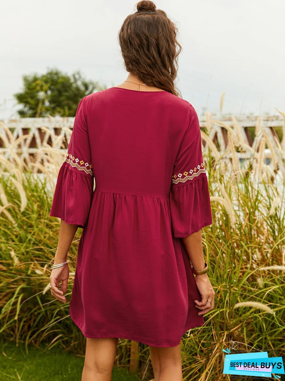 Crew Neck Cotton-Blend Weaving Dress