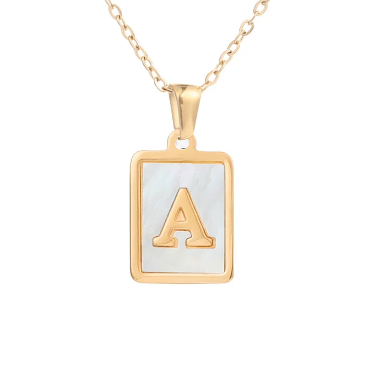 Gold-tone Shell Square Alphabet Necklace