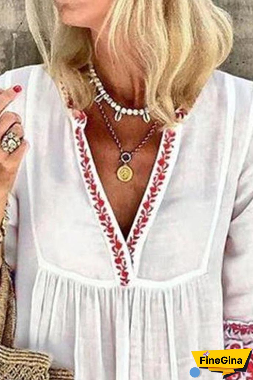 Bohemian Print Lace V-Neck Dress