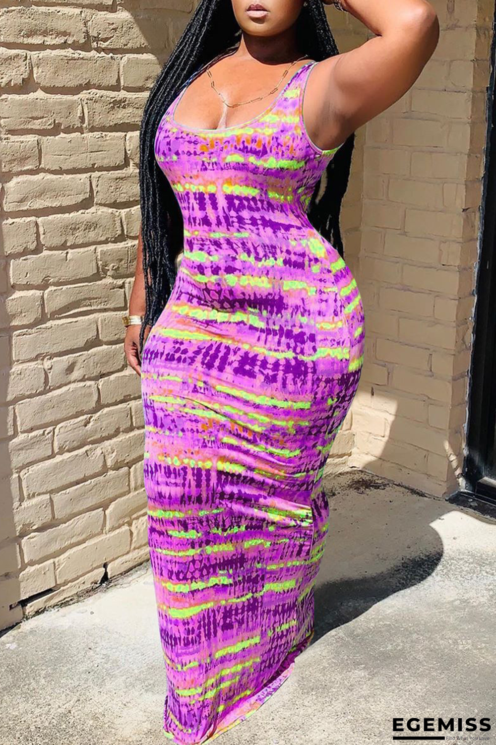 Purple Sexy Patchwork Tie-dye U Neck Pencil Skirt Dresses | EGEMISS