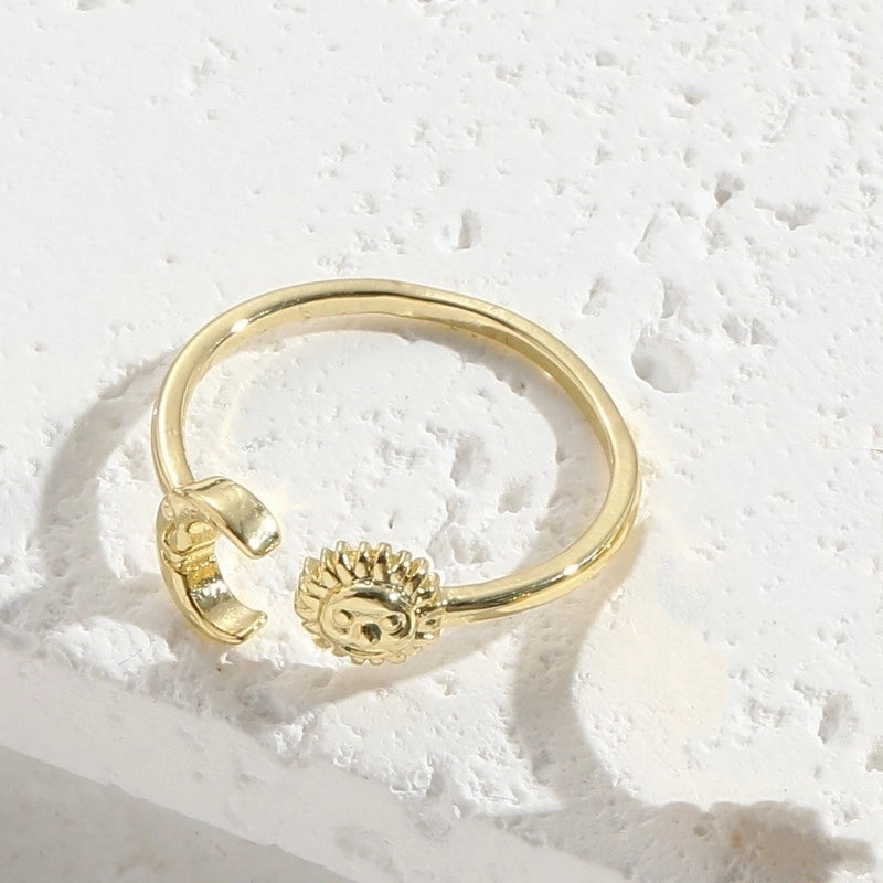 Casual Minimalist Sun Moon Copper Asymmetrical Plating 14k Gold Plated Open Ring