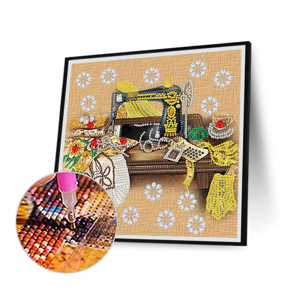 Diamond Painting - Partial Special Shaped Drill - Sewing Machine(Canvas|30*30cm)